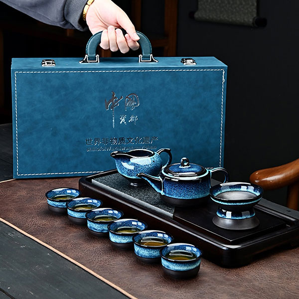 Ceramic glaze brushed teapot Kung Fu tea set gift set