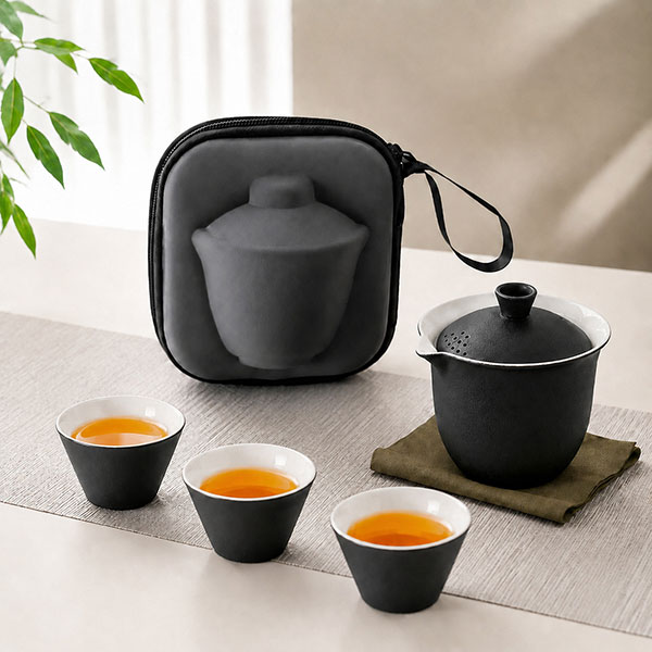Black Pottery Travel Tea Set