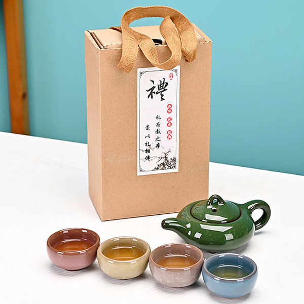 Colorful ice cracked glaze, one pot and four cups Travel Tea Set